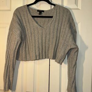 Forever 21 Gray V-Neck Ribbed Knit Sweater